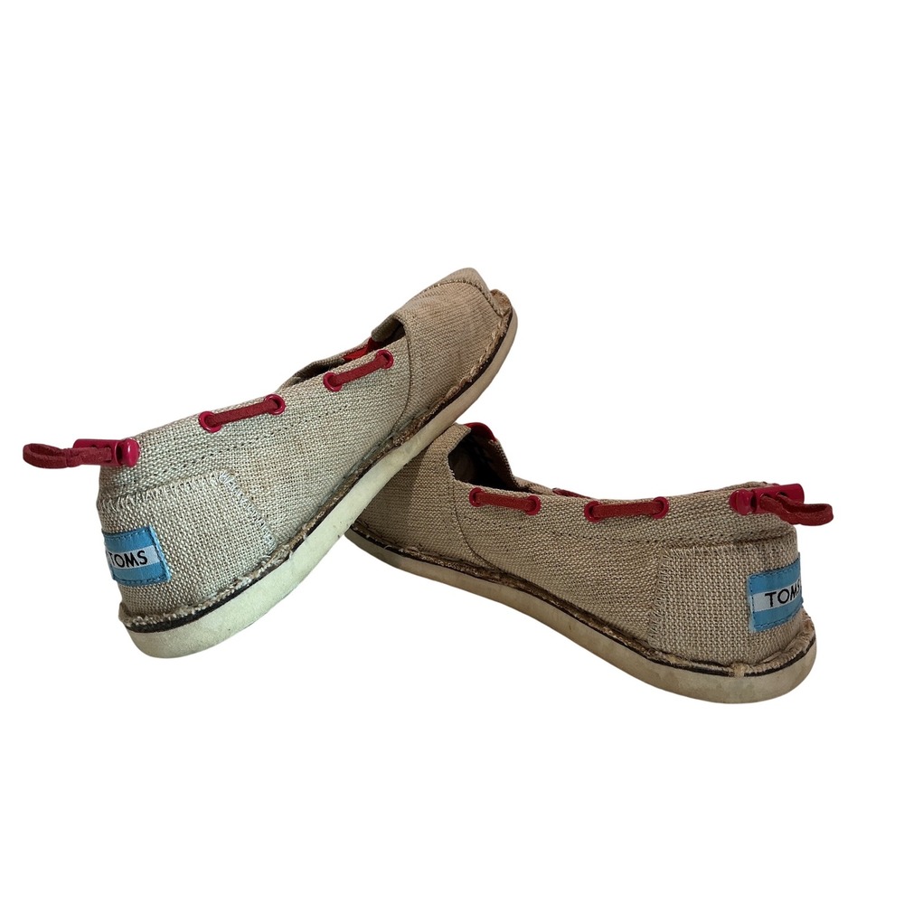 TOMS Bimini Beige Burlap Red Cord Boat Shoe Slip On Loafers Women's 7.5 - Picture 4 of 7